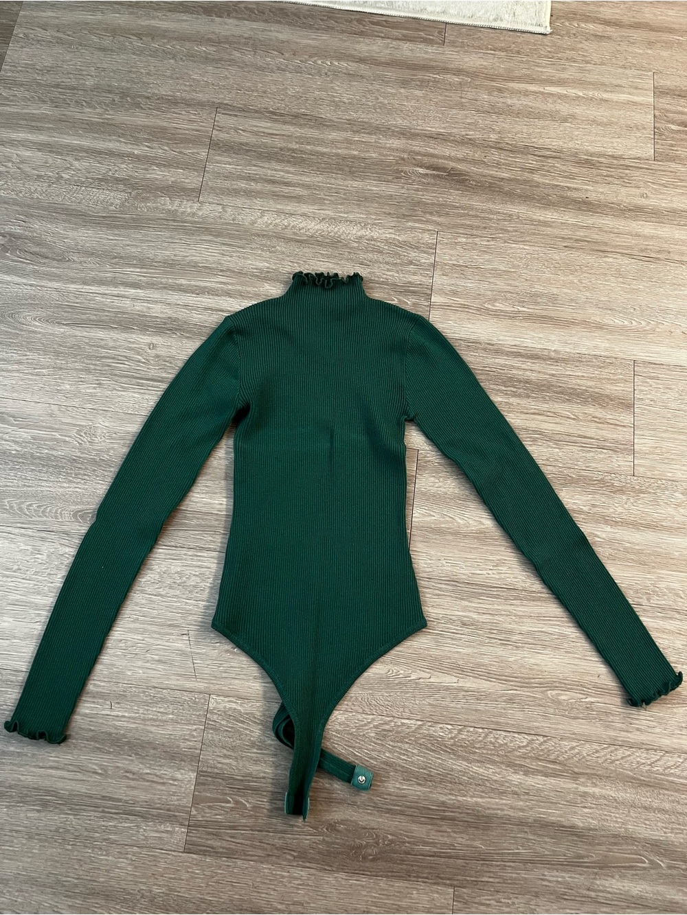 Dark Green Ribbed Mock Neck thong Bodysuit Sweater
